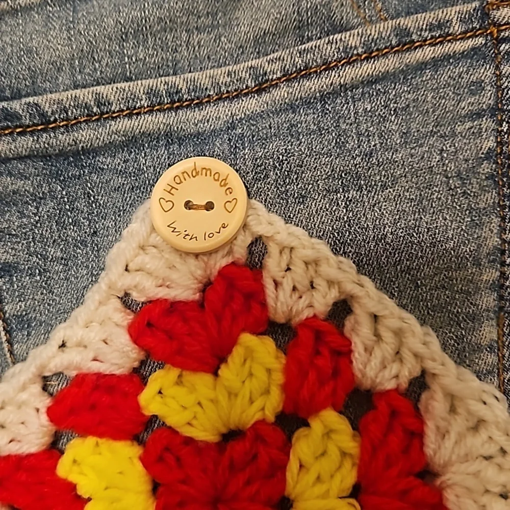 Hand Crafted Upcycled Denim Crochet Shorts Granny Square Handmade High rise 29 - Picture 10 of 17